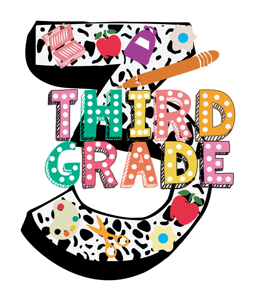 3Rd Grade Text With Pencil Icon number written 3 sketch black