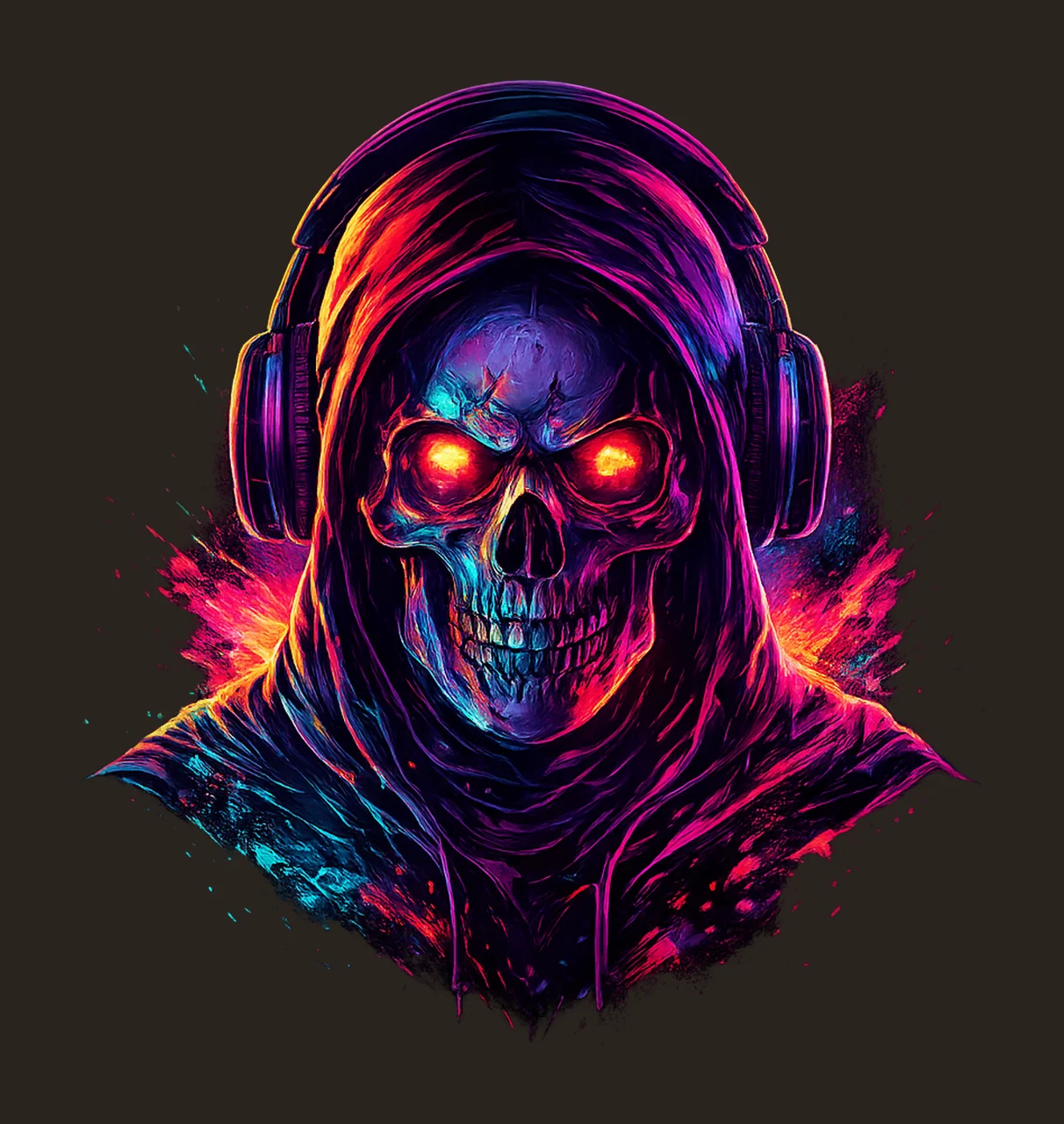 Neon Skull Cyberpunk Grim Reaper Artwork Synthwave Skull Art contrast preview thumbnail