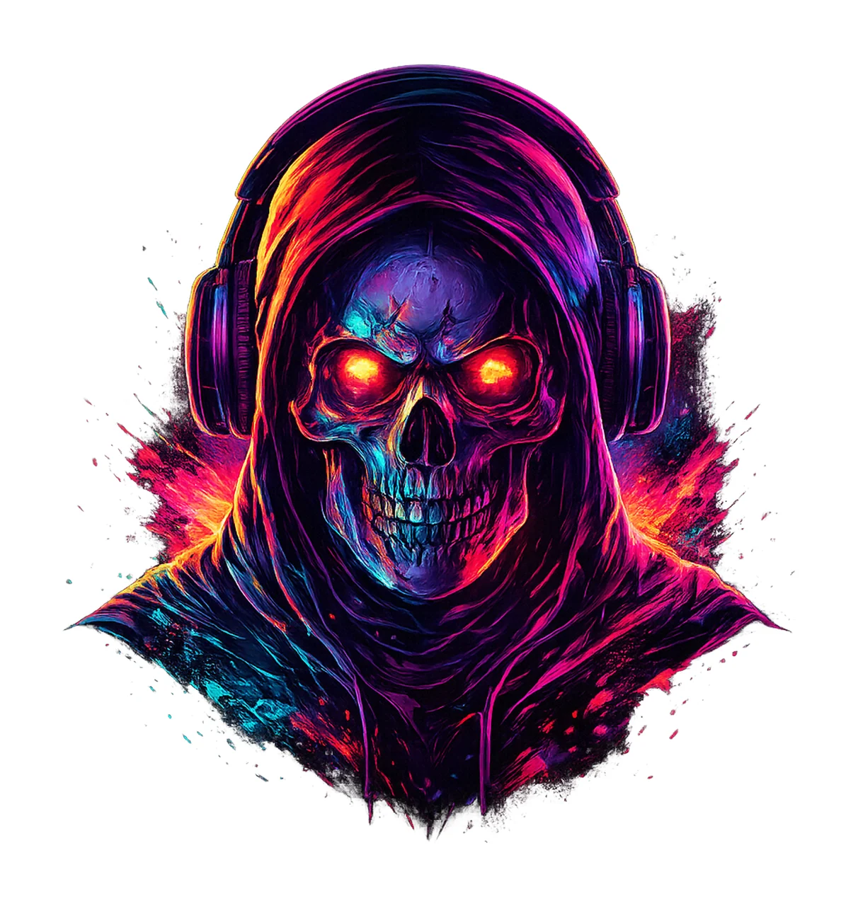 Neon Skull Cyberpunk Grim Reaper Artwork Synthwave Skull Art