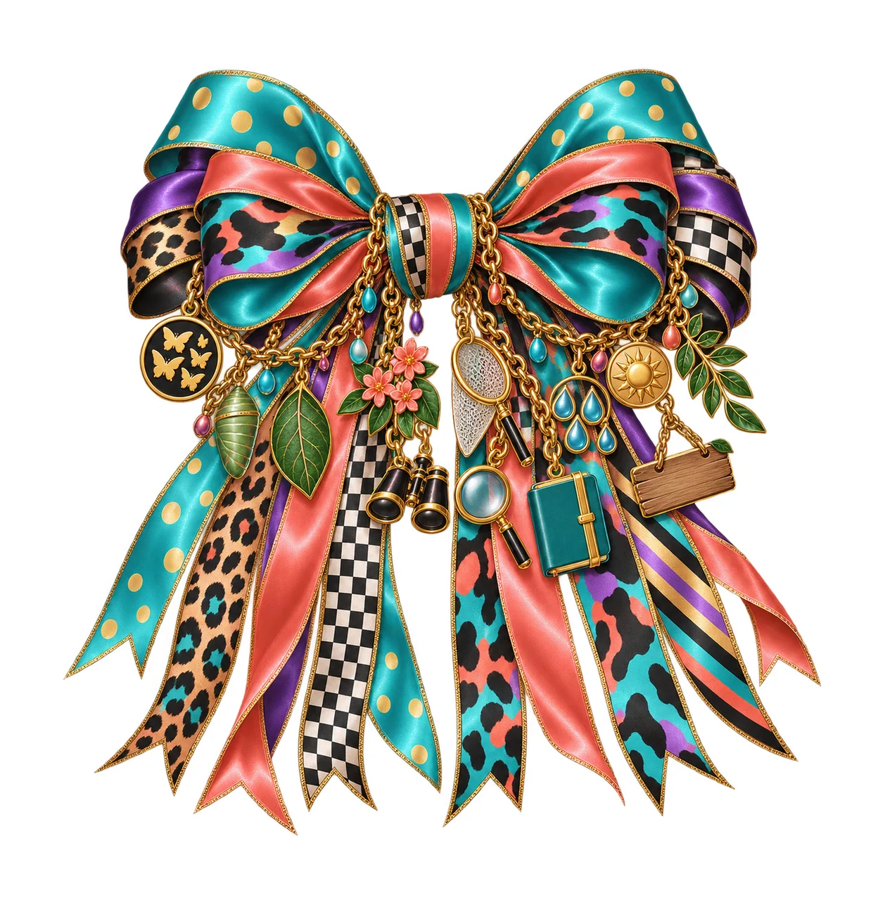 Butterfly Lover Bow Charm PNG, Gold Chain Charms, Transparent Sublimation Design, Digital Download
