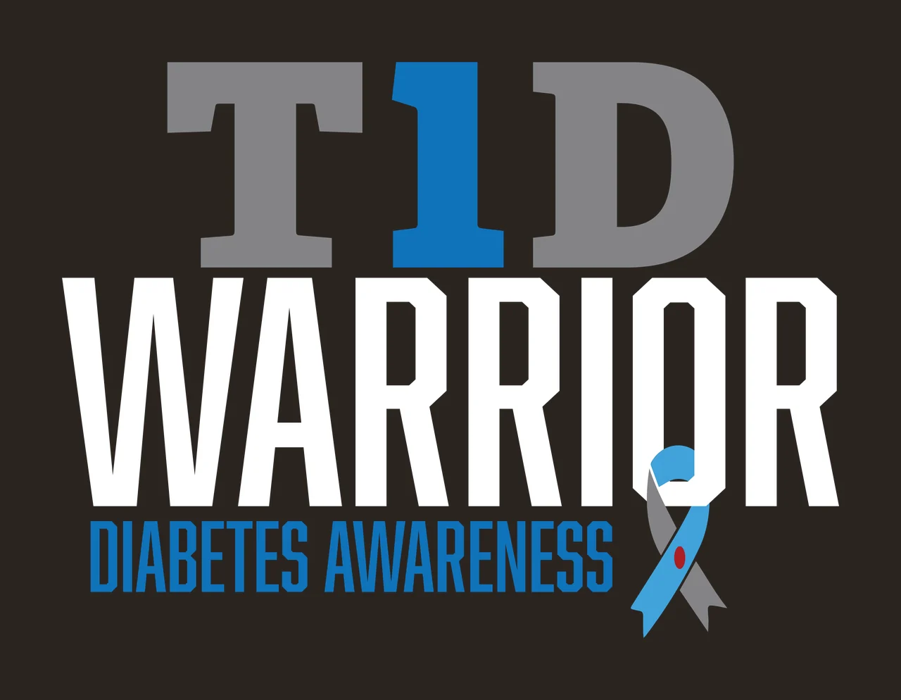 T1D DIABETES AWARENESS Typography Design with T1D text, blue and gray ribbon and red dot contrast preview thumbnail
