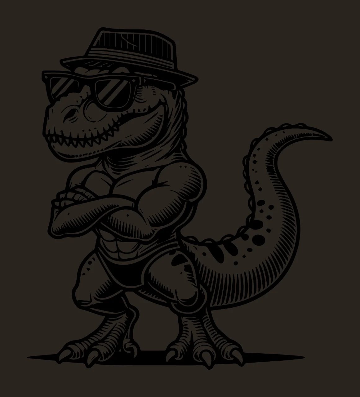 Dinosaur In Hat And Sunglasses standing muscles engraving black contrast preview thumbnail