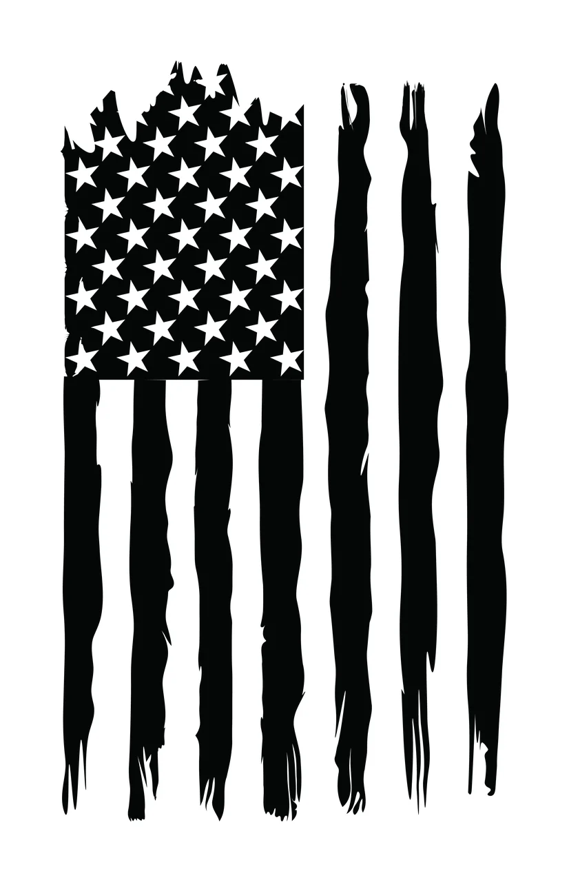 Flag Vertical Black And White With Distressed Brush stars Variation