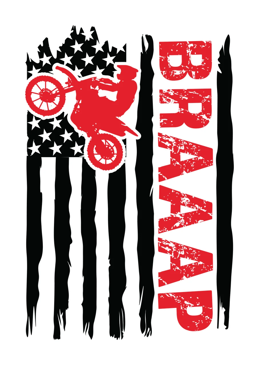 Braaap Flag Motorcycle Performing A Wheelie Over Vertical stars