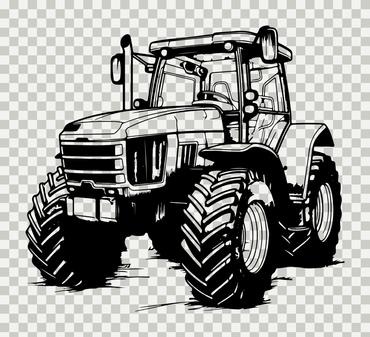 Large Agricultural Tractor Line Art tire exhaust pipe black transparency and detail preview thumbnail