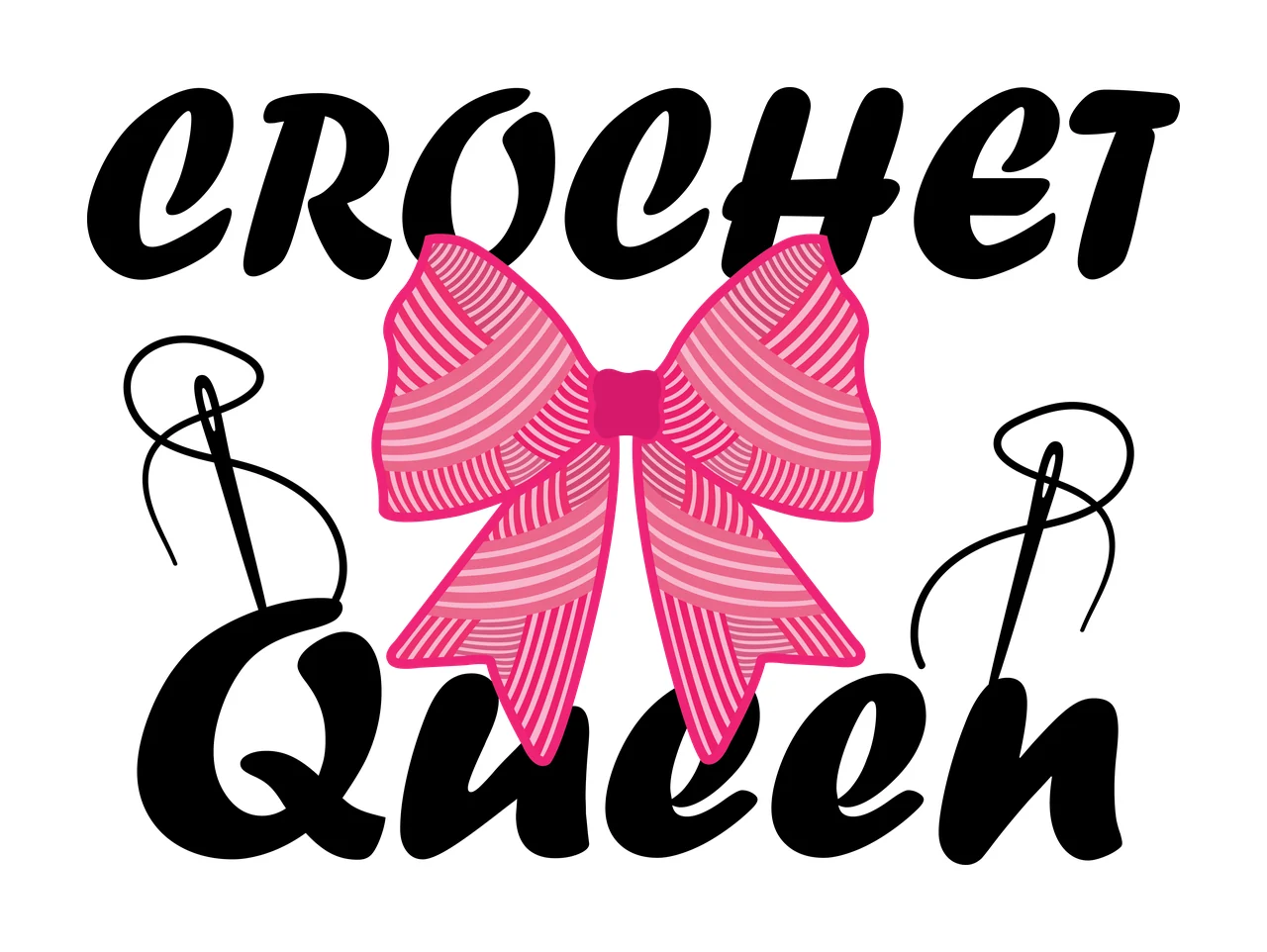 Crochet Queen With Hair Bow Icon text and graphic sewing needles