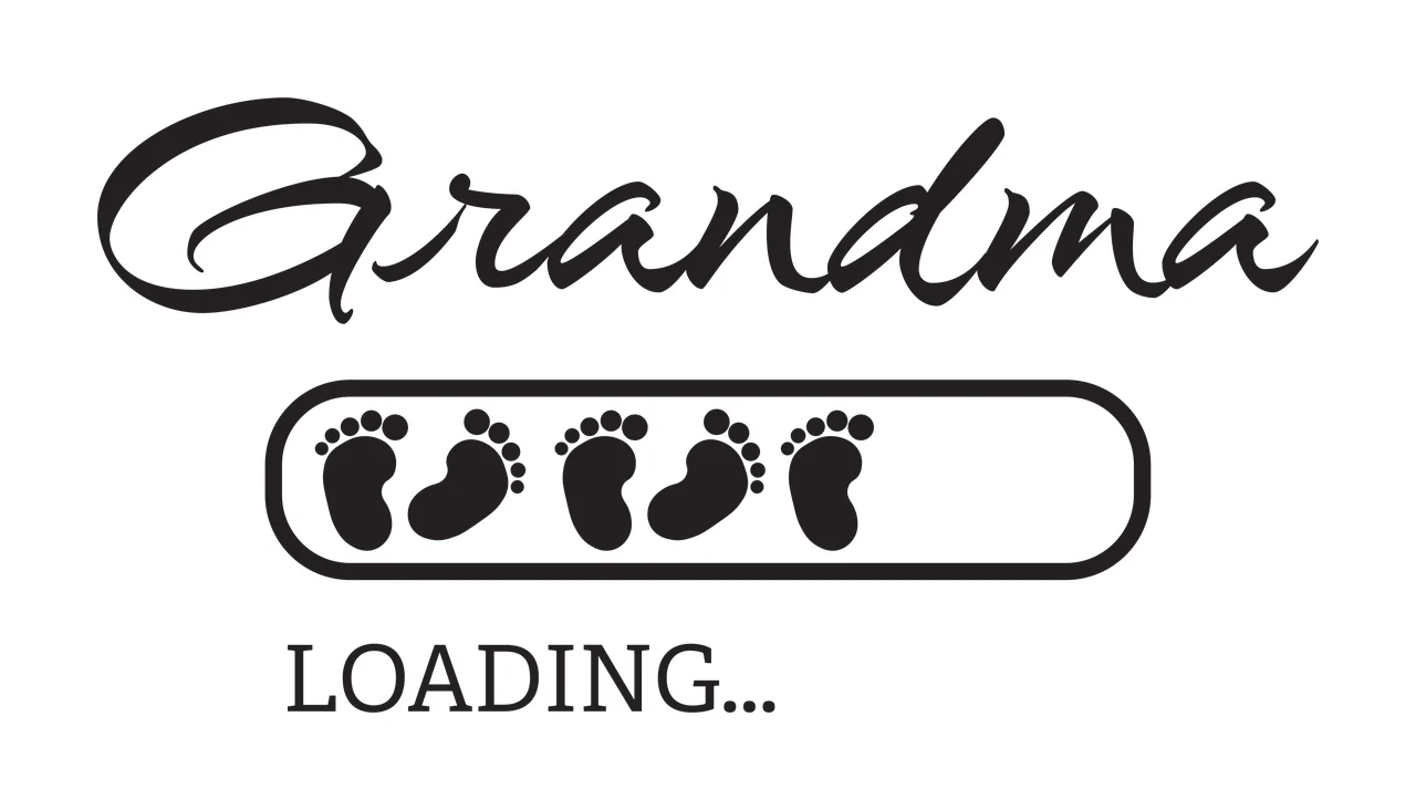 Grandma LOADING... Grandma Loading... Design with Grandma text, progress bar and five baby footprints in black and white
