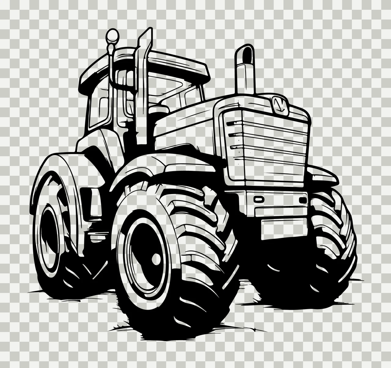 Sturdy Tractor With Large Treaded Wheels stationary exhaust pipe transparency and detail preview thumbnail