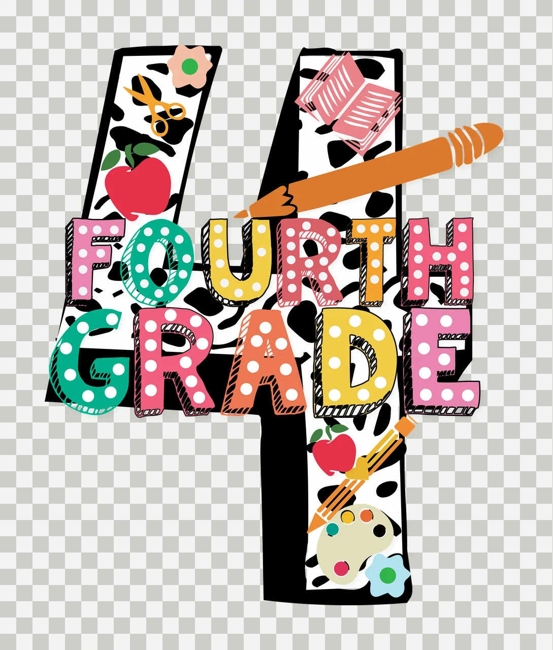 4 Number Four With Pencil Graphic black white isolated symbol transparency and detail preview thumbnail