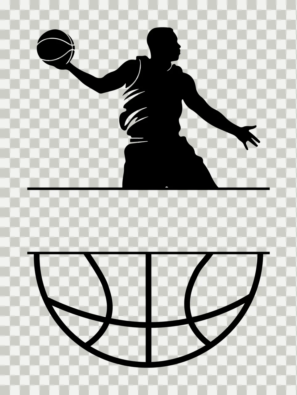 Basketball Player Silhouette Above A Split Ball Name shooting transparency and detail preview thumbnail
