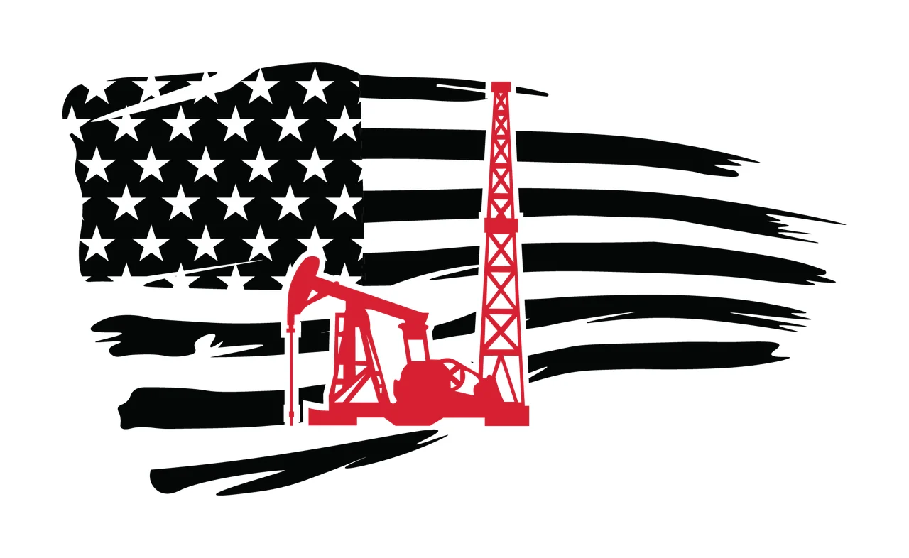 Flag Oil Pump Jack Tattered Graphic stationary derrick silhouette