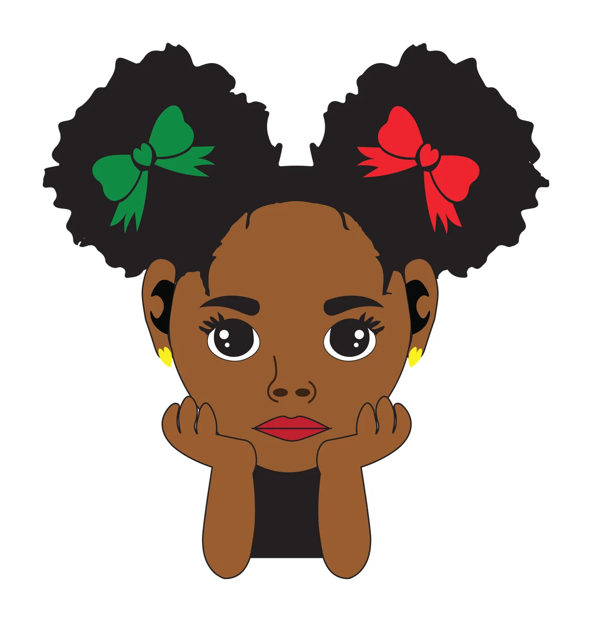 Black Child With Puffs Silhouette standing hair solid white