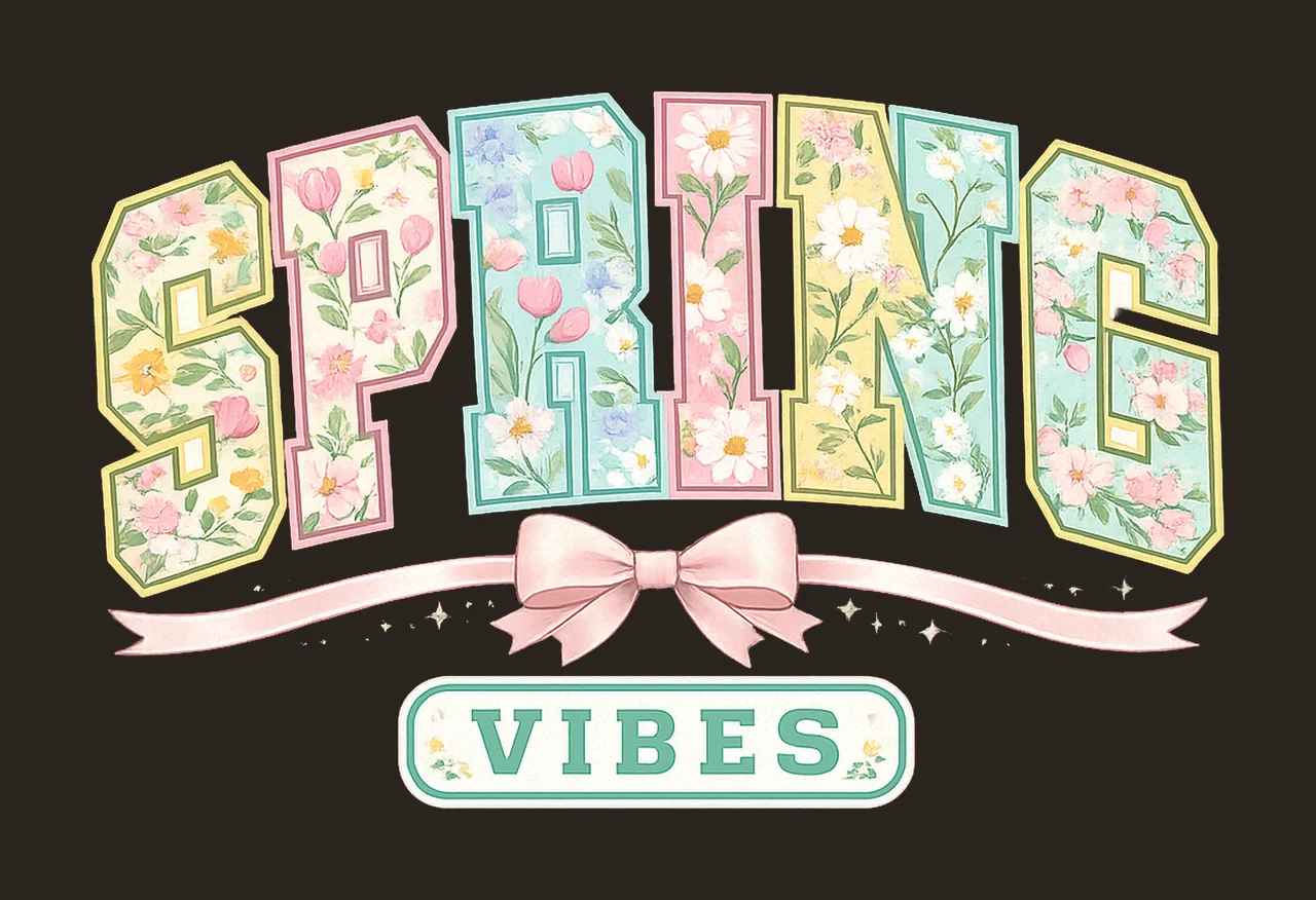 Spring Vibes Floral Spring Lettering Decorated With Flowers contrast preview thumbnail