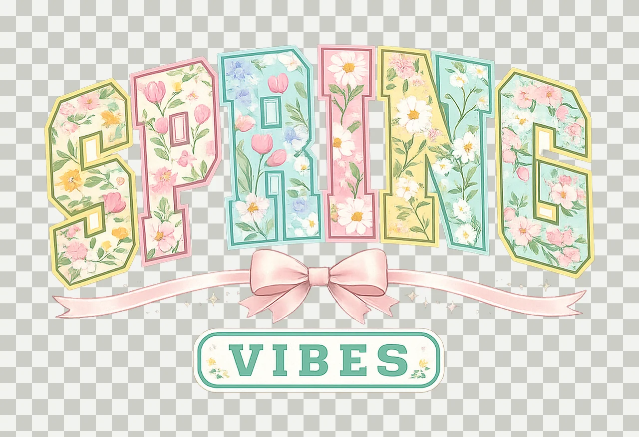 Spring Vibes Floral Spring Lettering Decorated With Flowers transparency and detail preview thumbnail
