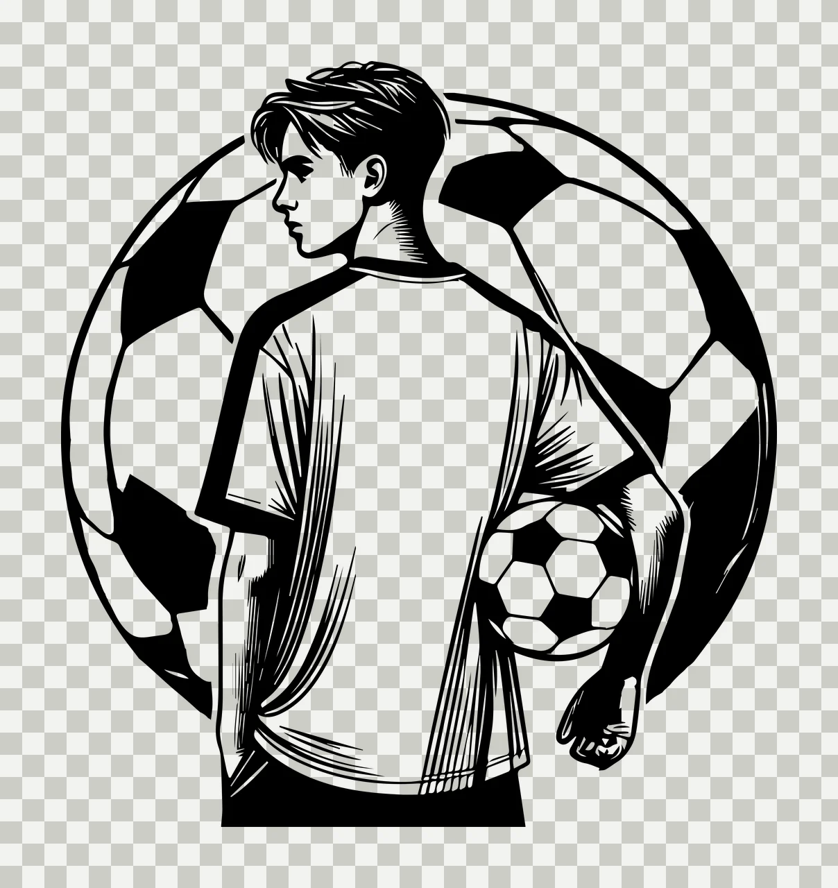 Soccer Ball Teenager Holding Silhouette black white sport athlete transparency and detail preview thumbnail