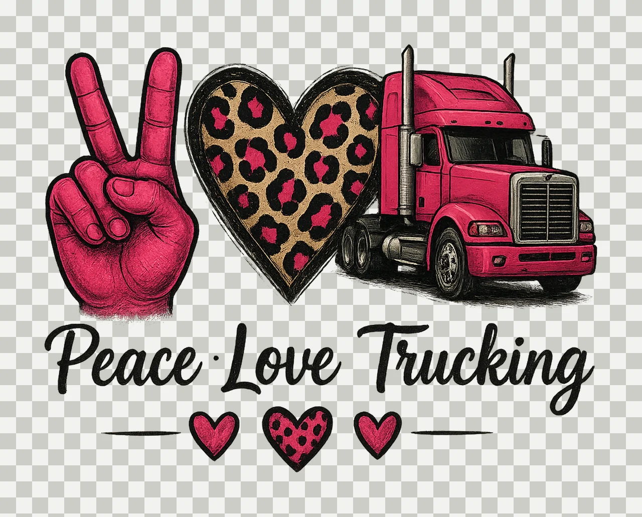 Peace Love Trucking Funny Truck Driver Sublimation Pink transparency and detail preview thumbnail