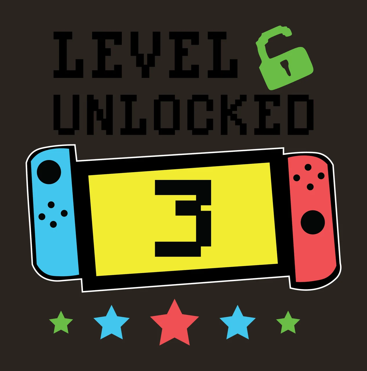 Level Unlocked Graphic With Five Stars Text and star symbols contrast preview thumbnail