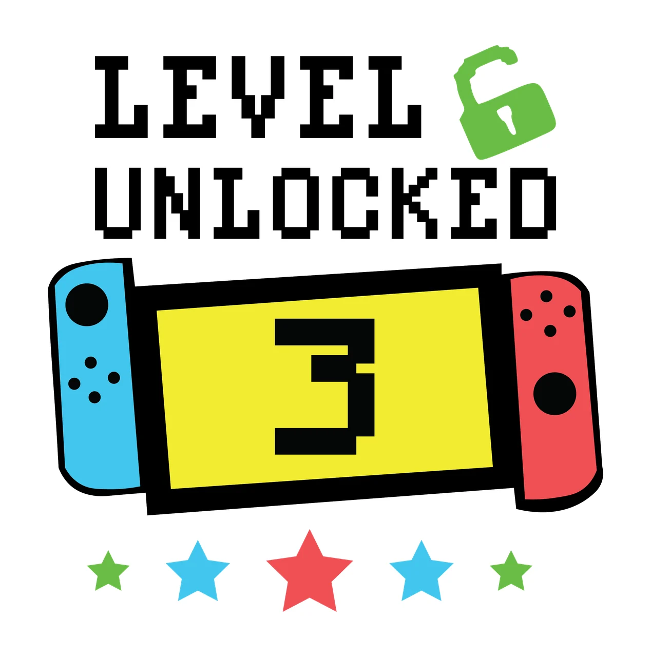 Level Unlocked Graphic With Five Stars Text and star symbols