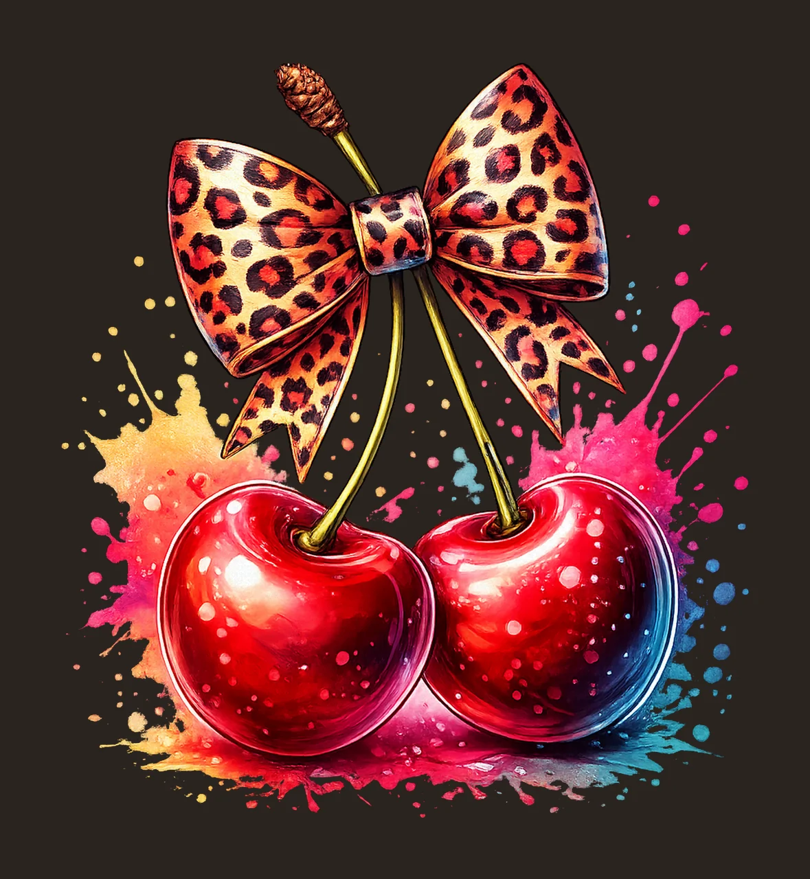 Cherry with Leopard Print Bow Cute Coquette Cherry Artwork contrast preview thumbnail