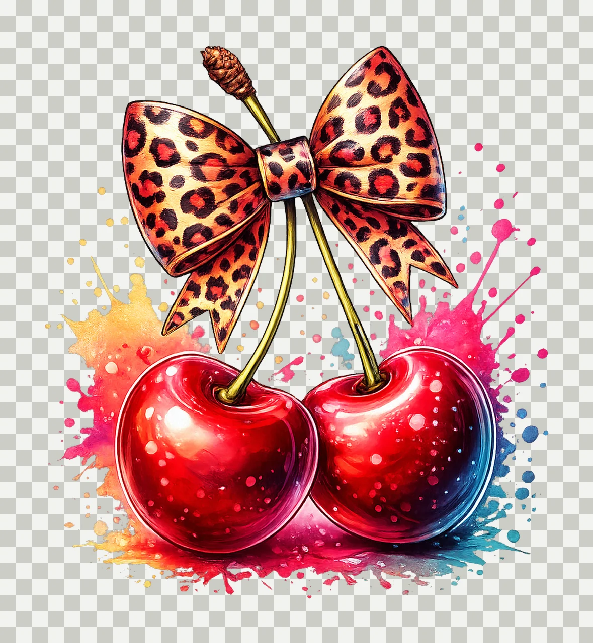 Cherry with Leopard Print Bow Cute Coquette Cherry Artwork transparency and detail preview thumbnail