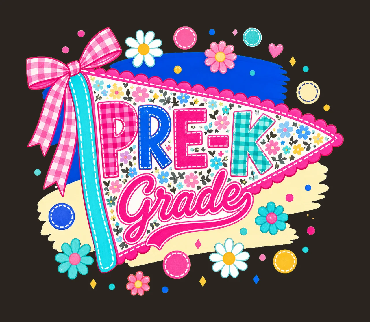 Neon Preppy Back to School Pennant Flag Design Variation D contrast preview thumbnail