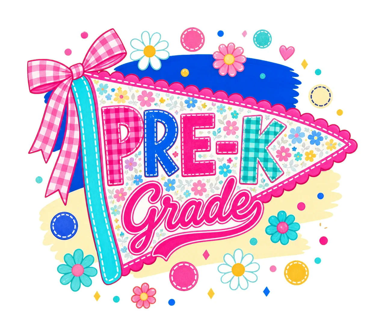 Neon Preppy Back to School Pennant Flag Design Variation D