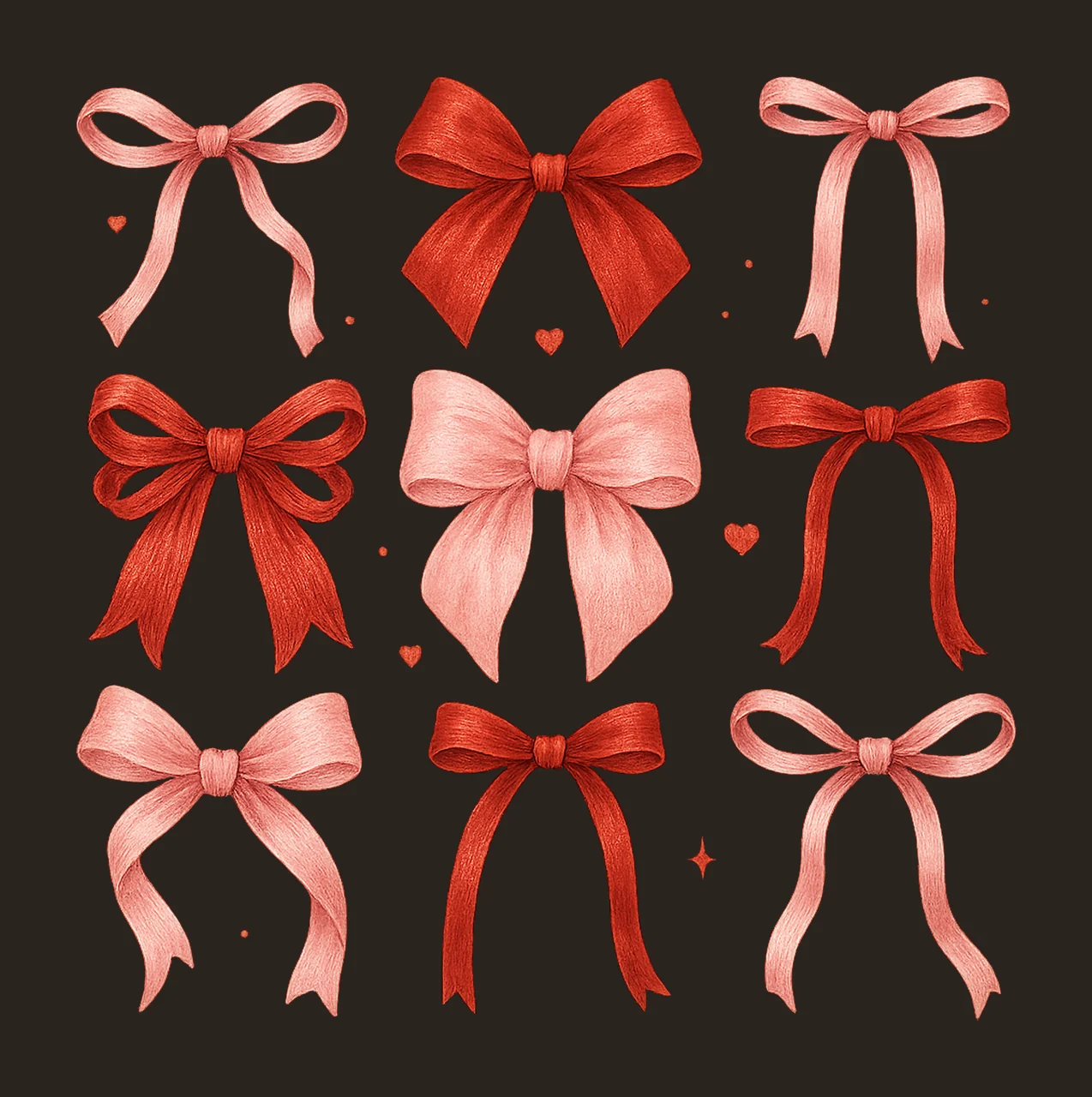 Valentine Coquette Bows Trendy Valentine Bows Pink Red Bow contrast preview thumbnail