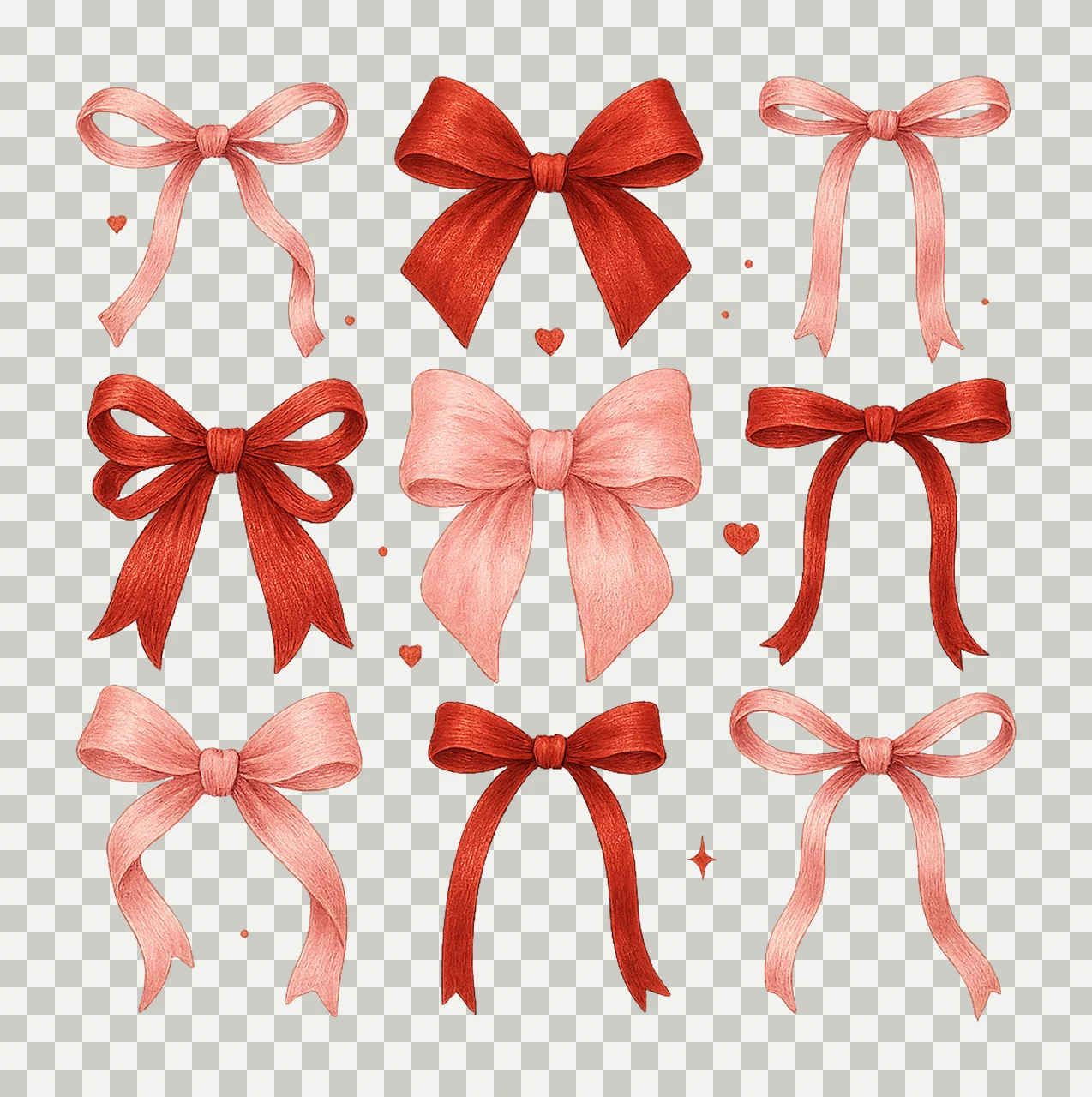 Valentine Coquette Bows Trendy Valentine Bows Pink Red Bow transparency and detail preview thumbnail