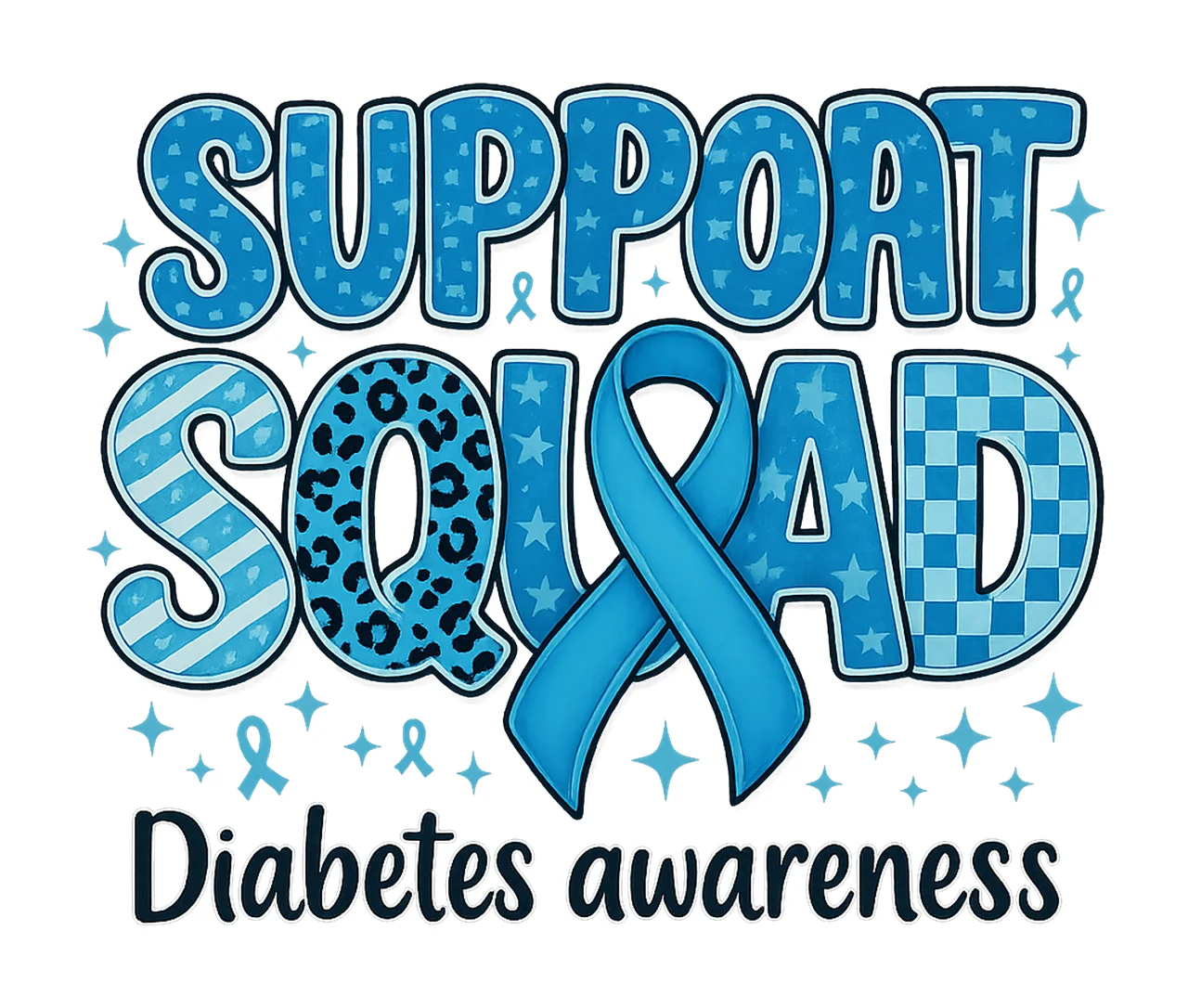 Awareness And Ribbon With Stars blue typography black