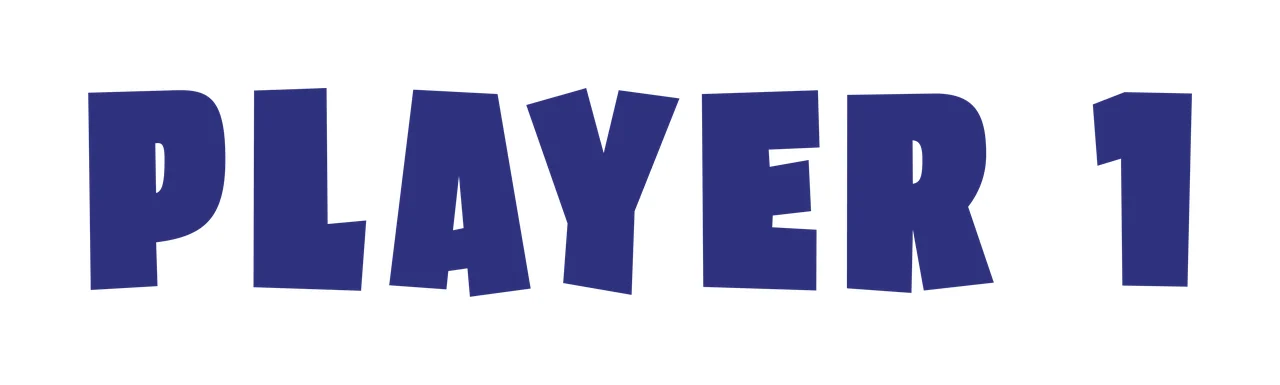 Player 1 Bold Black Text Reading One letters numbers typography