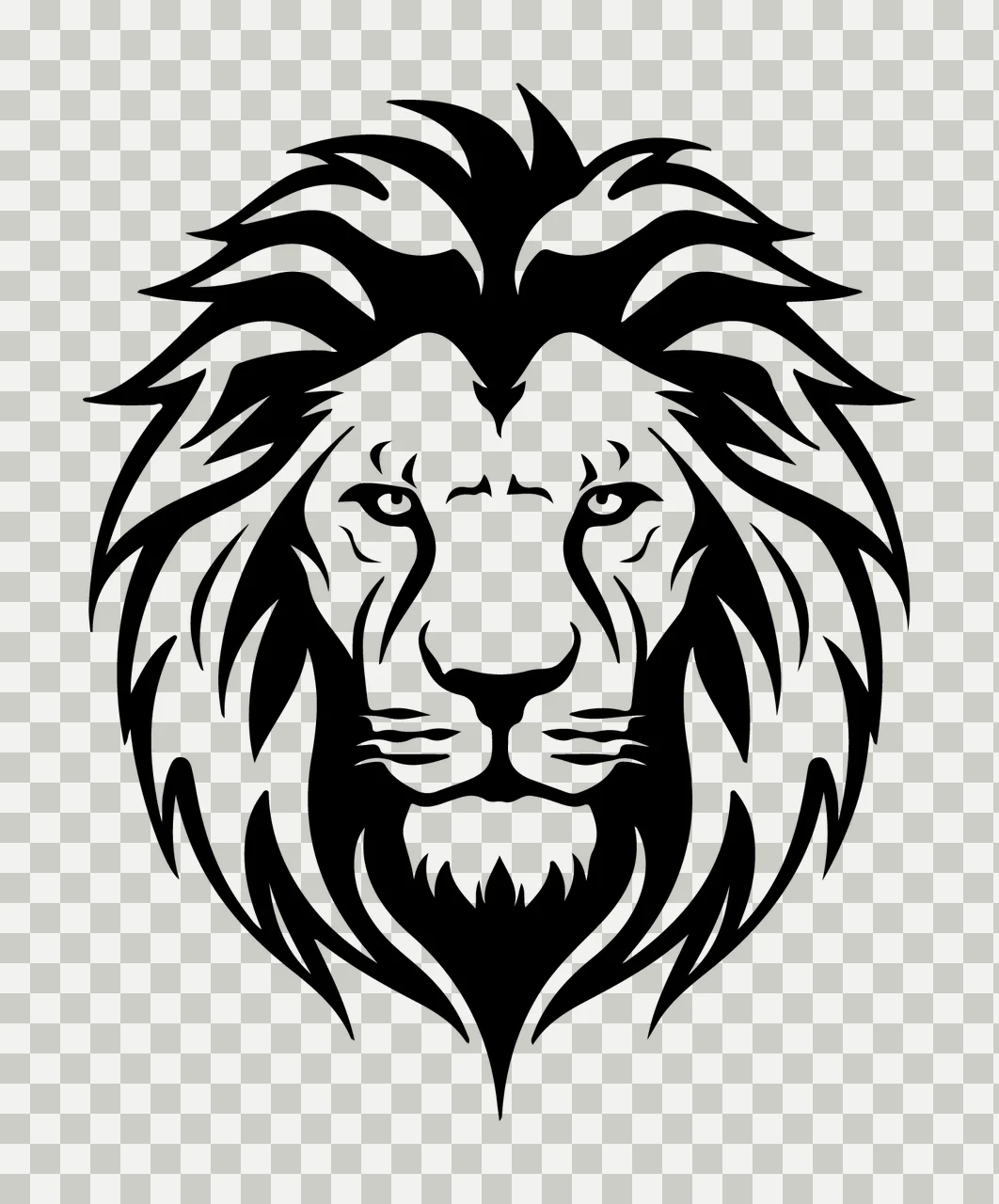 Lion Head Detailed Silhouette Graphic facing forward black transparency and detail preview thumbnail