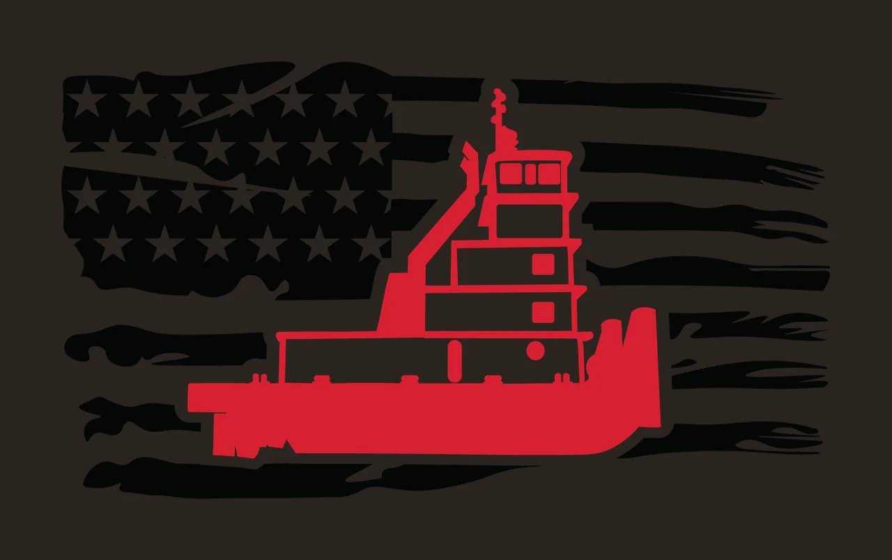 Flag Tugboat Silhouette Against A Distressed stars stripes contrast preview thumbnail