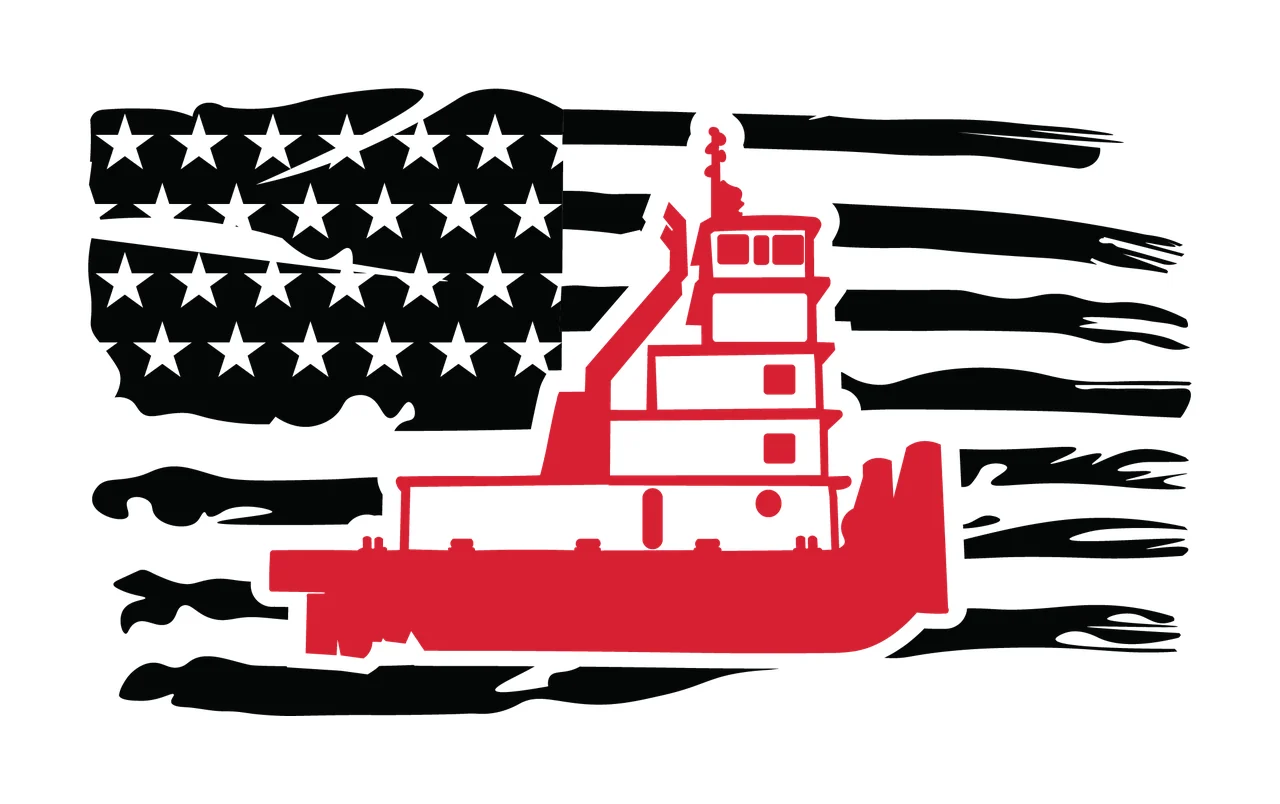 Flag Tugboat Silhouette Against A Distressed stars stripes