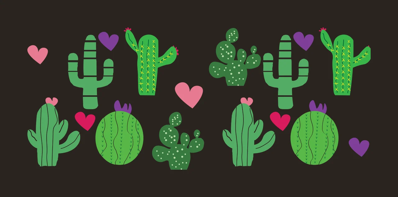 Can Glass Wrap Cactus And Heart Shape Silhouettes cacti hearts contrast preview thumbnail