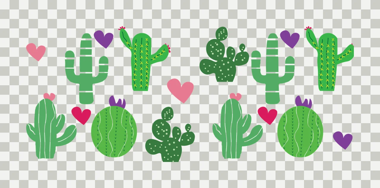 Can Glass Wrap Cactus And Heart Shape Silhouettes cacti hearts transparency and detail preview thumbnail
