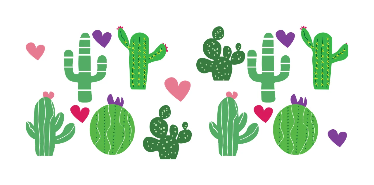 Can Glass Wrap Cactus And Heart Shape Silhouettes cacti hearts