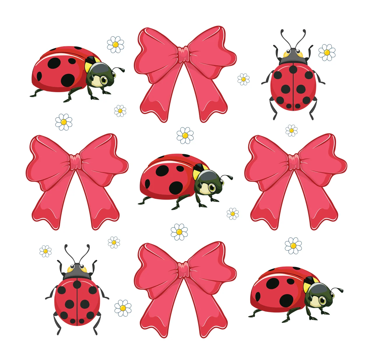 Ladybug Silhouette And Bow Icon Collection ladybugs arranged