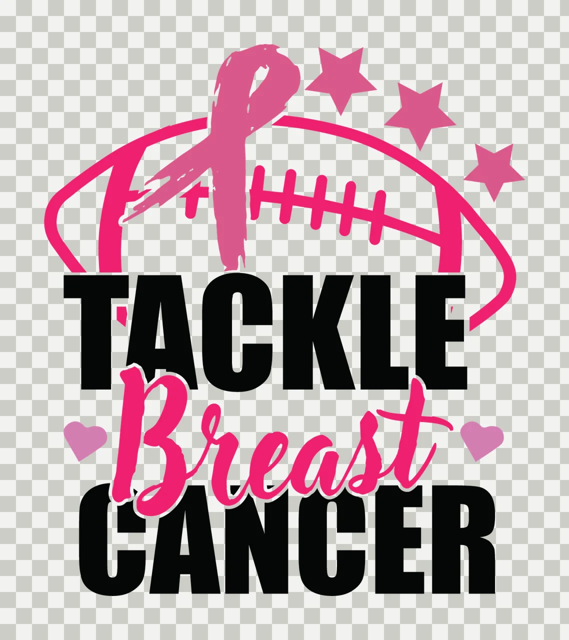 Tackle Breast Cancer Football Ribbon Graphic display star heart transparency and detail preview thumbnail
