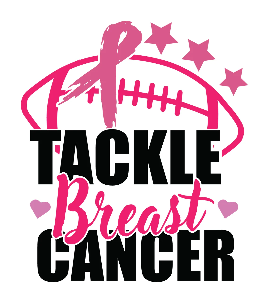 Tackle Breast Cancer Football Ribbon Graphic display star heart