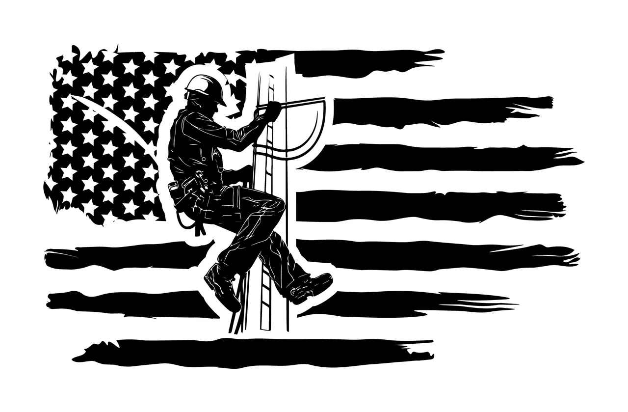 Worker On Ladder American Flag Silhouette climbing stars stripes