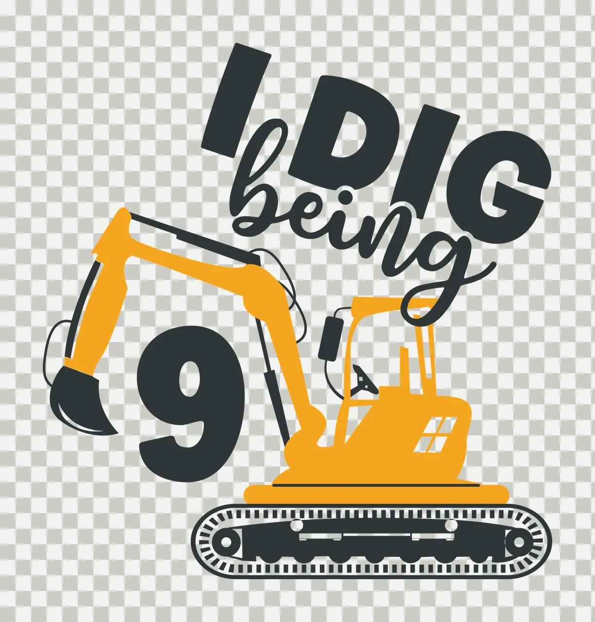 To I Dig Being 9 Excavator number black plain construction transparency and detail preview thumbnail