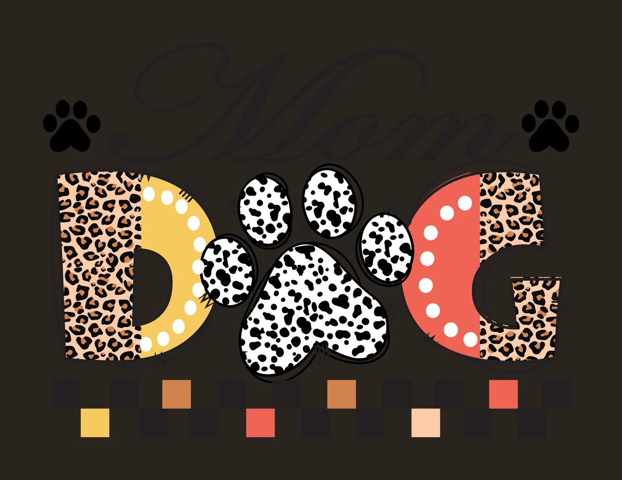 Mom Dog Black And White Text With Paw print checkered pattern contrast preview thumbnail
