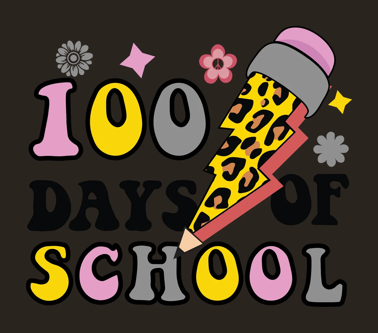 Bolt 100 Days Of School Icon lightning flower star retro black contrast preview thumbnail