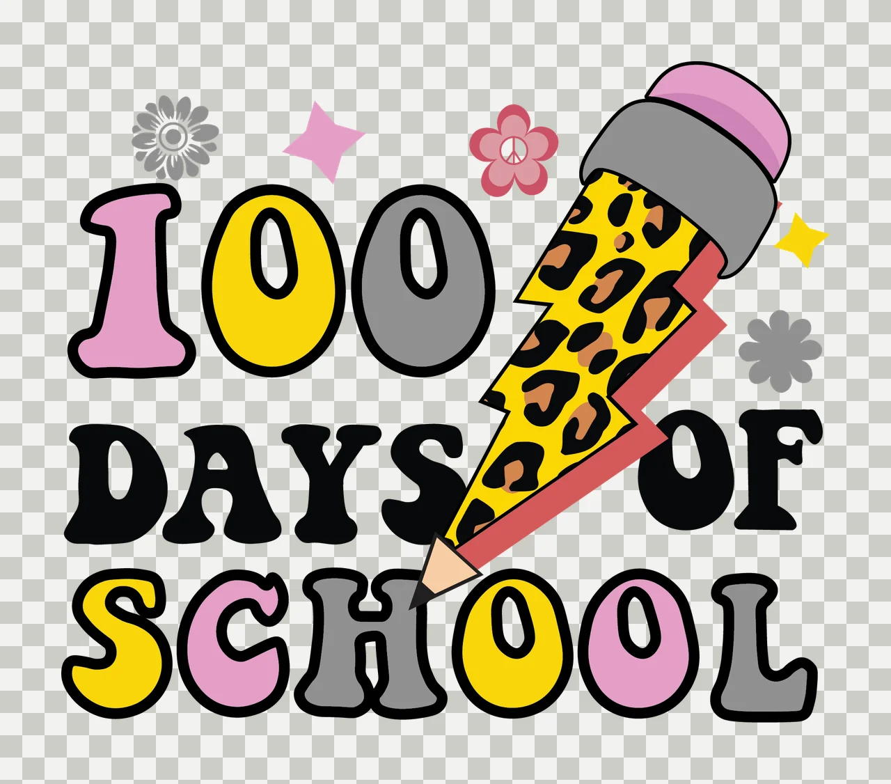 Bolt 100 Days Of School Icon lightning flower star retro black transparency and detail preview thumbnail