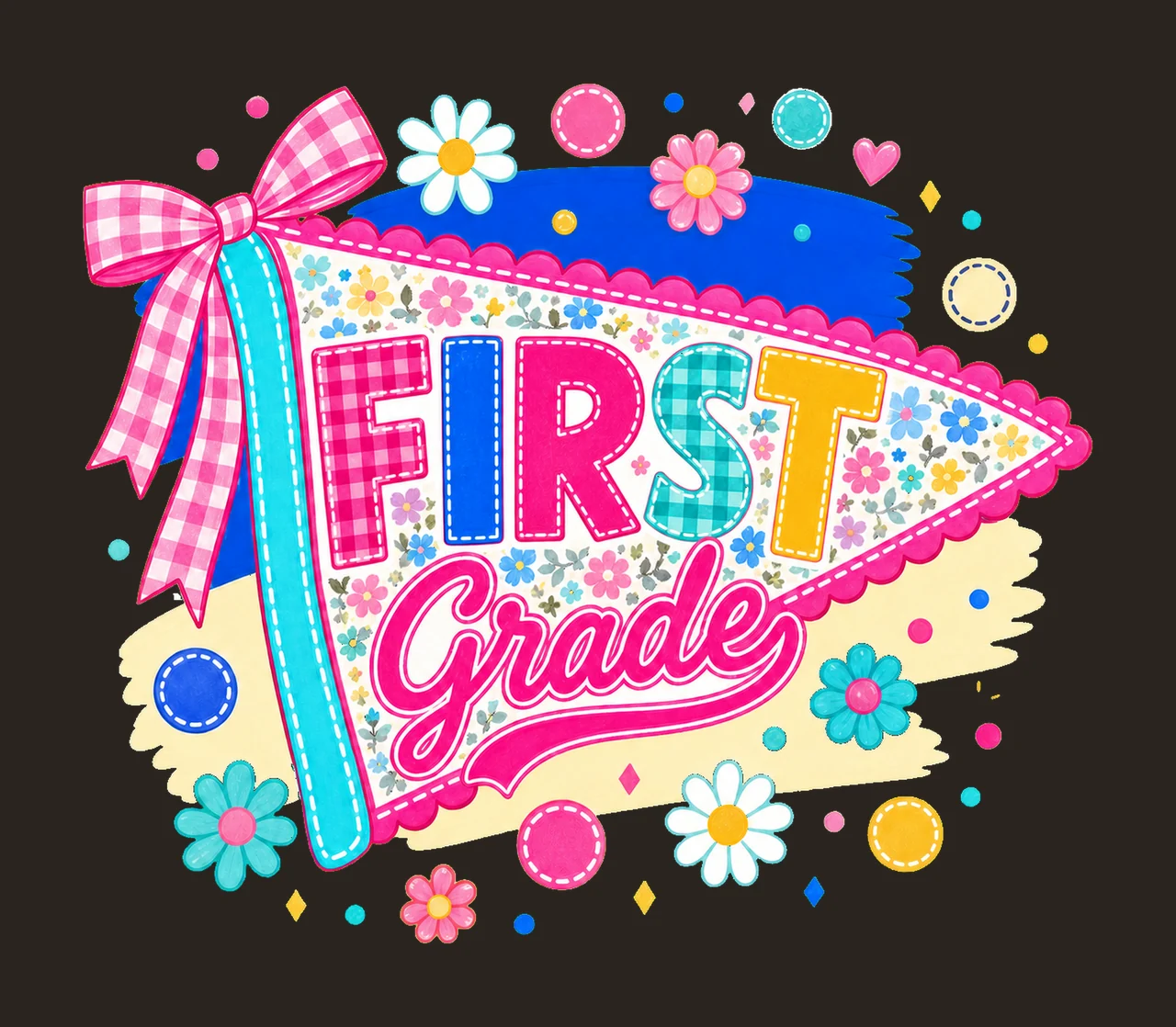 Neon Preppy Back to School Pennant Flag Design Variation F contrast preview thumbnail