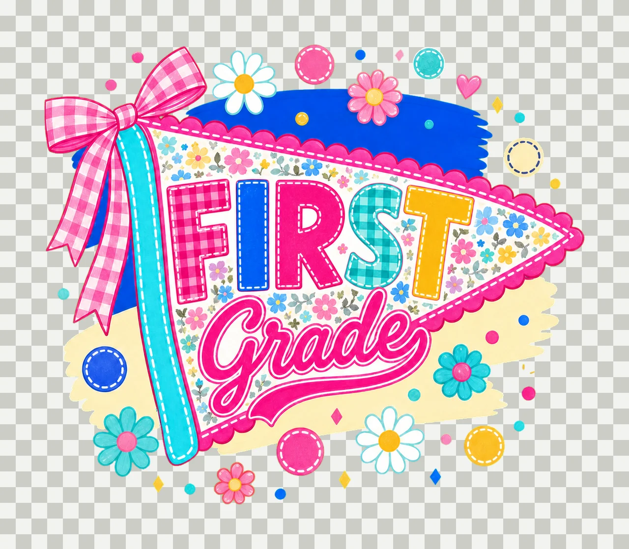 Neon Preppy Back to School Pennant Flag Design Variation F transparency and detail preview thumbnail