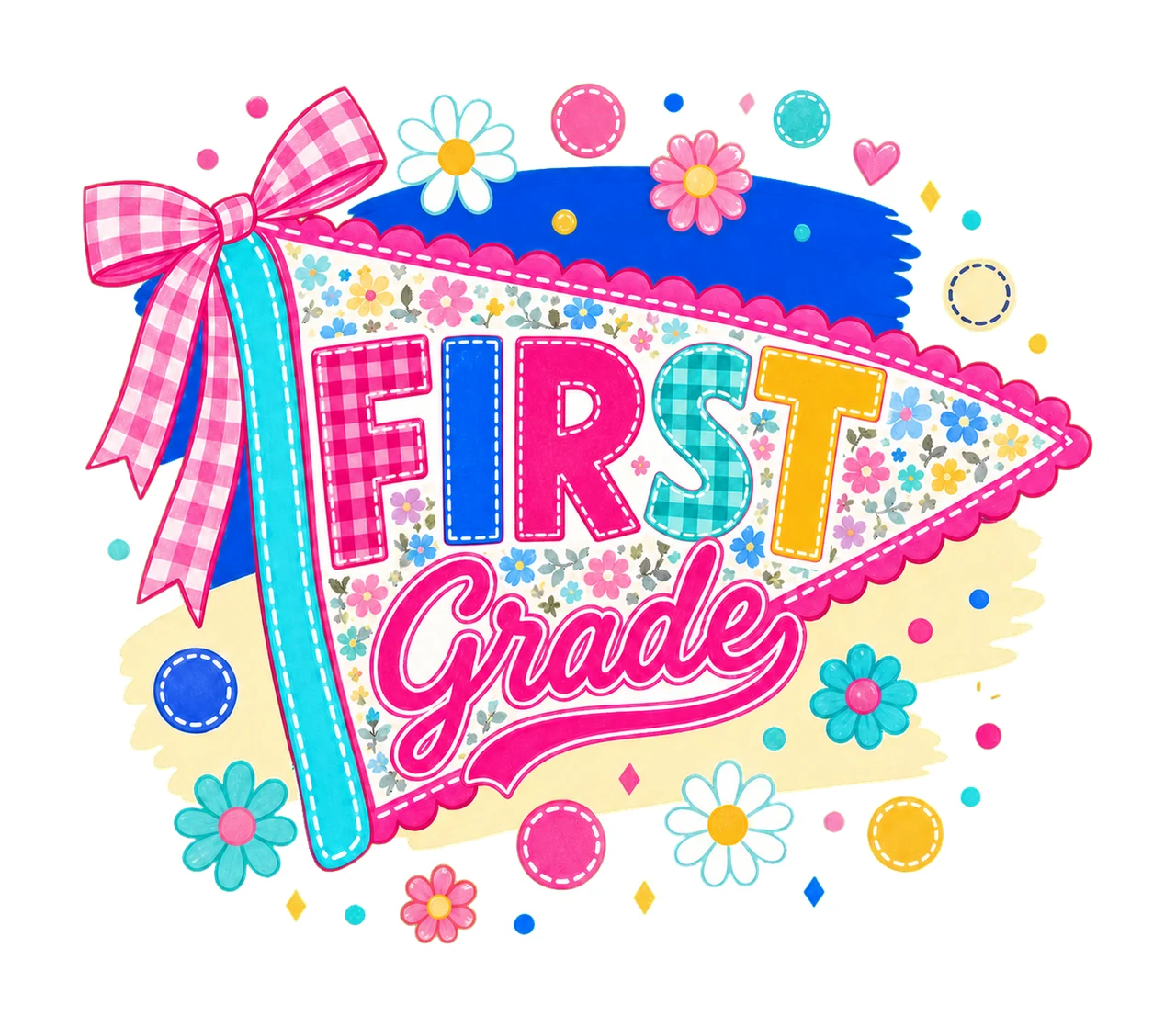 Neon Preppy Back to School Pennant Flag Design Variation F