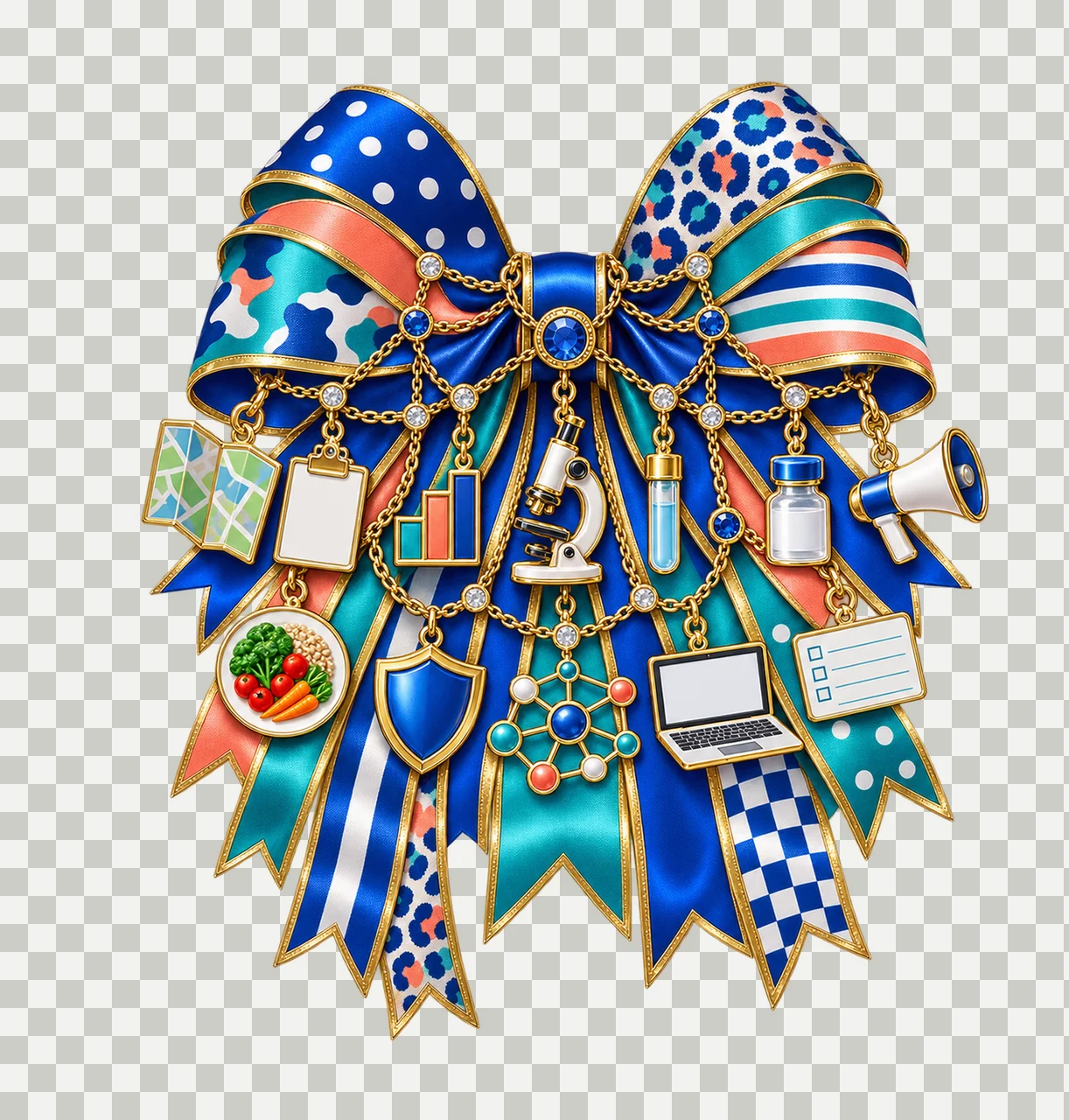 Public Health Professional Bow Charm PNG, Gold Chain Charms, Transparent Sublimation Design, Digital Download transparency and detail preview thumbnail
