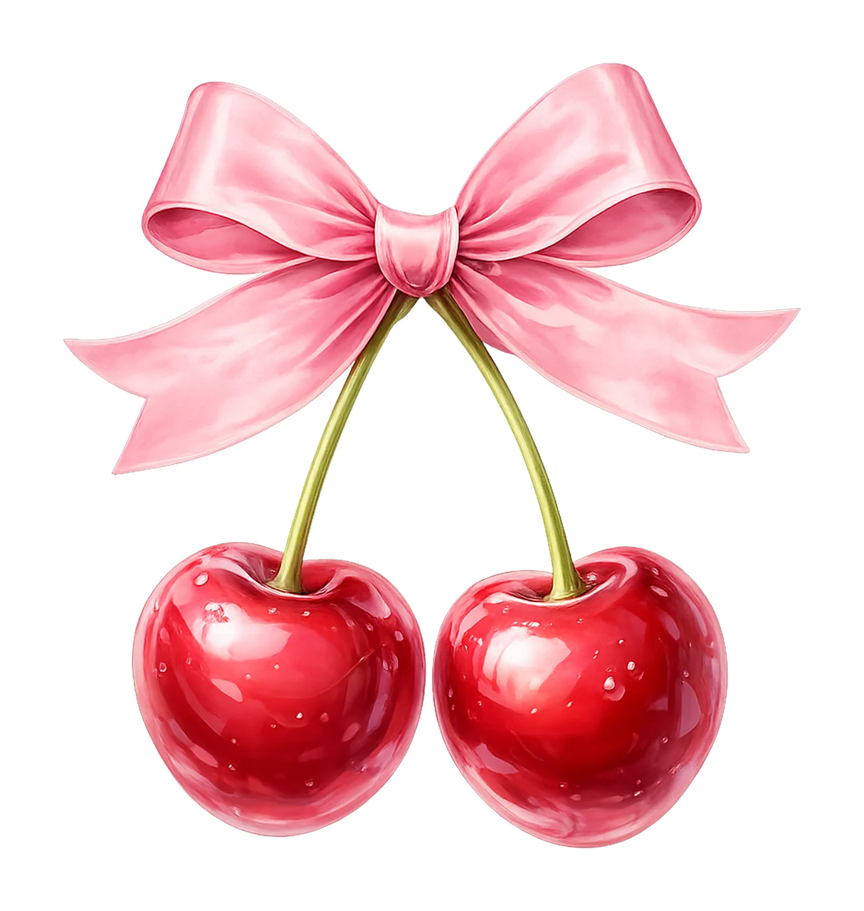 Cherry Bow Artwork Coquette Pink Ribbon Watercolor Cute