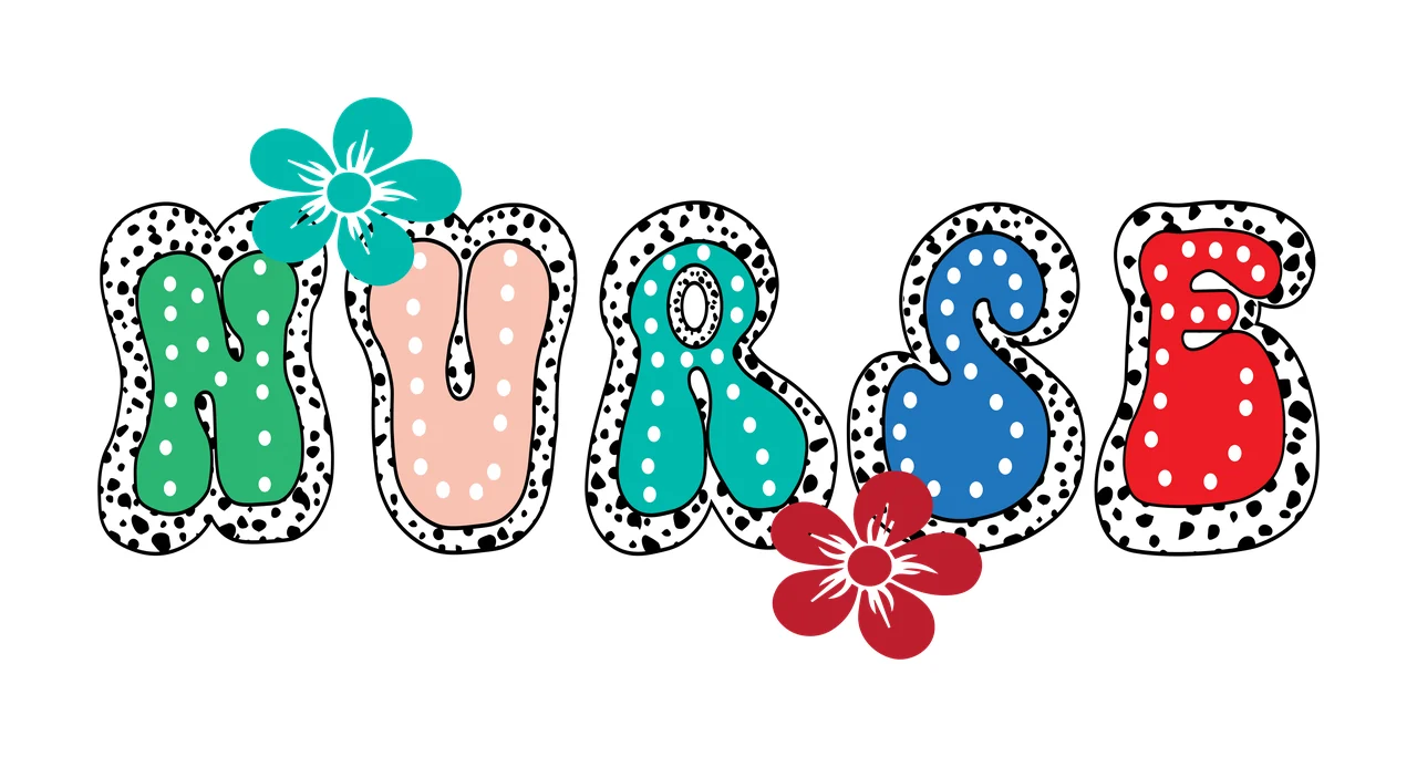 Nurse Text Design With Flowers flower black white typography